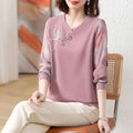 Women’s Floral Embroidery Blouse – Casual Printed O-Neck Top, Spring/Fall, Chinese Folk Buckle Shirt | NZ | Strylez Virtual Try-On