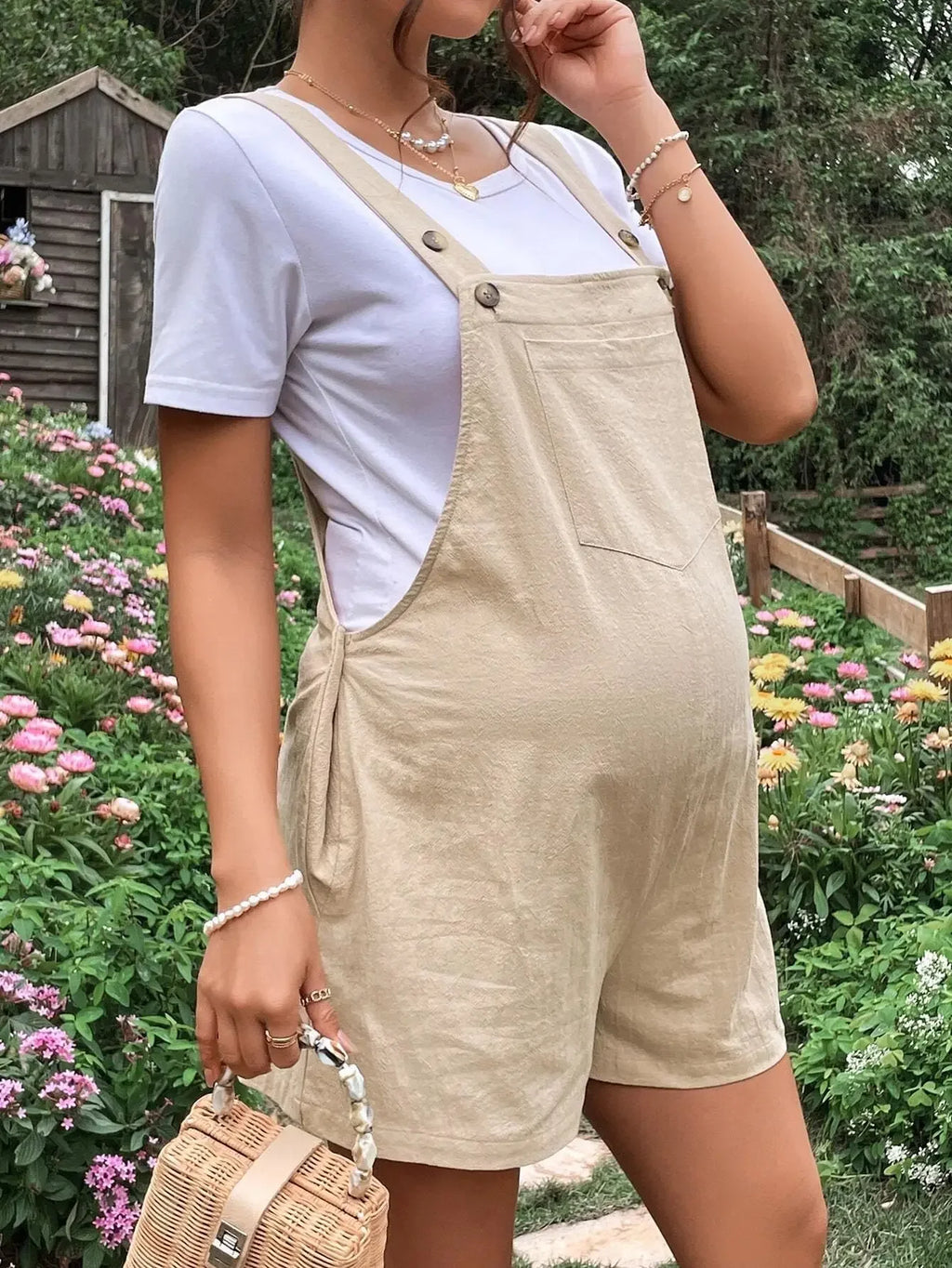 Maternity Jumpsuits Knee-length Plus Size Summer Fashion Pregnant Woman Rompers Solid Color Pregnancy Overalls Cotton Clothes