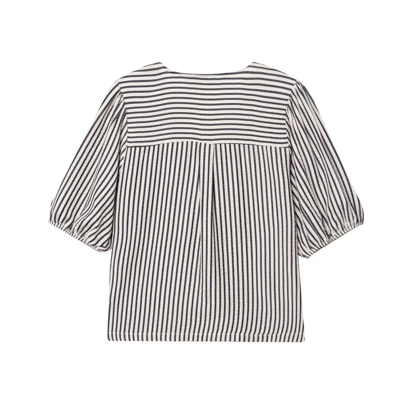 Woman Blouses Striped Chic Women Blouse Ladies Women's Top Pulovers Female Summer Short Sleeve Chiffon Pretty Office Wear