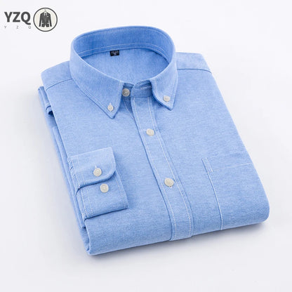 2025 Spring Men's Cotton Oxford Spinning Long Sleeve Shirt with True Pocket Business Leisure Fashion and Versatile Top