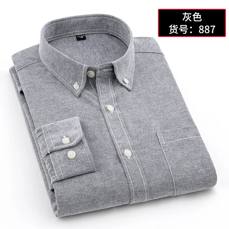 Classic Oxford Men's Shirt Cotton Long Sleeve Dress Shirts Solid Business Office Shirts Men Clothing Working Blouse 38-44 AF881