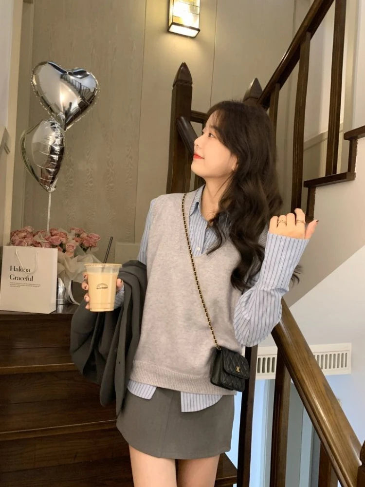 Women's Shirt and Blouse Button Up Striped Female Tops Full Long Sleeve Spring Autumn with Designs Pattern Embroidery Basic Xl M