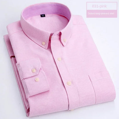 Hot solid color casual Oxford shirt men's fashion slim business long-sleeved shirt wholesale, street clothing， shirts for men