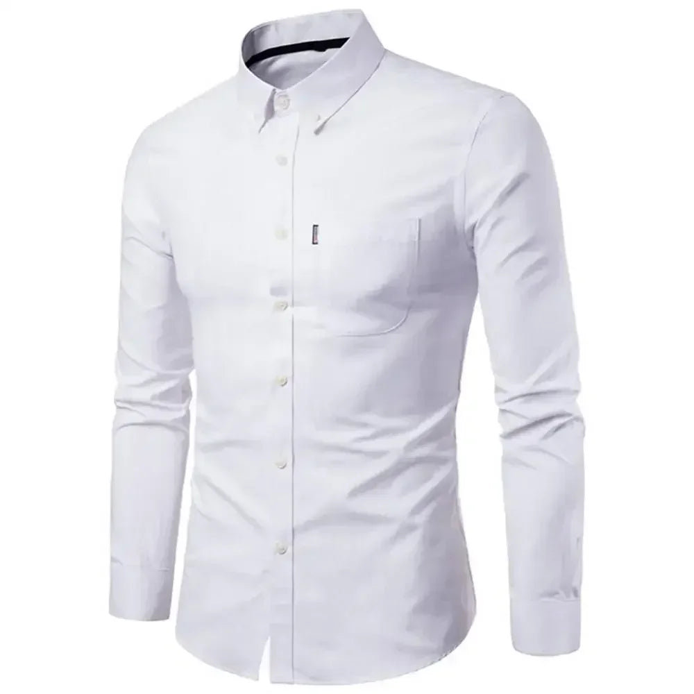 Oxford Quick-Dry No-Iron Men’s Shirt - Solid Slim Fit Long Sleeve Casual to Formal Lapel Collar | NZ Strylez Virtual Try-On