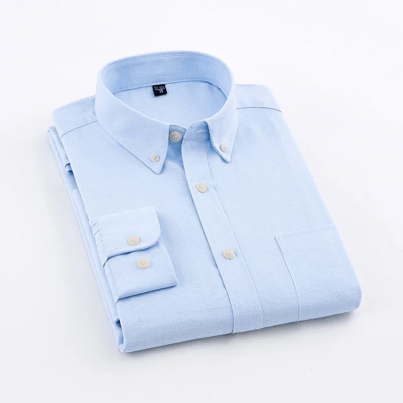 2025 Spring Men's Cotton Oxford Spinning Long Sleeve Shirt with True Pocket Business Leisure Fashion and Versatile Top