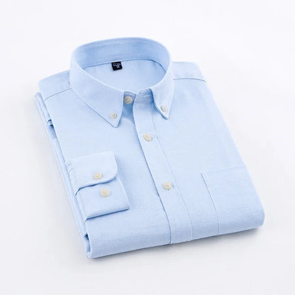 2025 Spring Men's Cotton Oxford Spinning Long Sleeve Shirt with True Pocket Business Leisure Fashion and Versatile Top