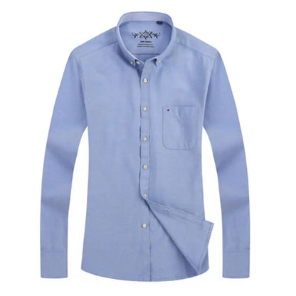 New Oxford woven men's shirt long sleeve striped fashion print casual business social breathable no-iron buckle collar