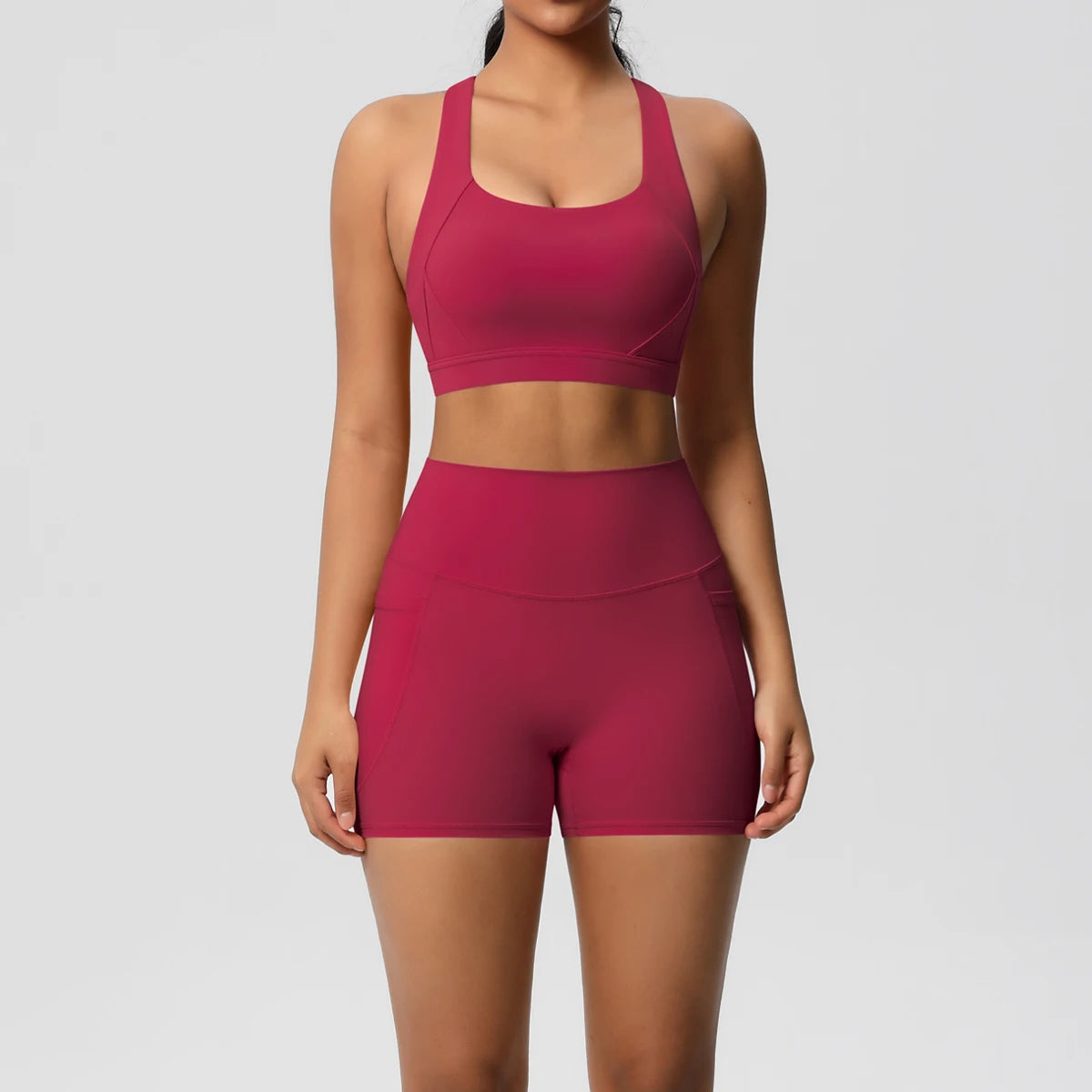 2-Piece Pocketed Yoga Set for Women | Gym Wear Tracksuit & Leggings with Bra & Shorts | New Zealand | Strylez Virtual Try-On