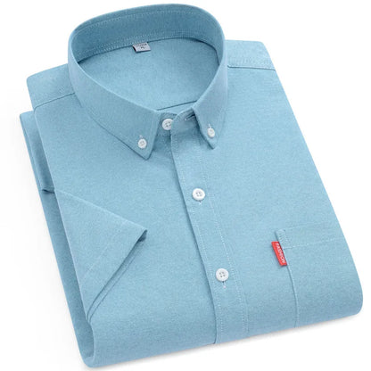 2025 New Men's Oxford Shirts Luxury Short Sleeve Summer Casual 100% Cotton High Quality Solid Color Business Social Yellow Tops