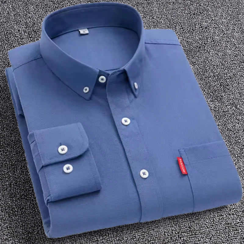 100% Cotton Men's Oxford Shirts Long Sleeve Solid Color Turn Down Collar Regular Fit Daily Men Clothing Button-down White Shirt