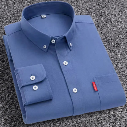 100% Cotton Men's Oxford Shirts Long Sleeve Solid Color Turn Down Collar Regular Fit Daily Men Clothing Button-down White Shirt