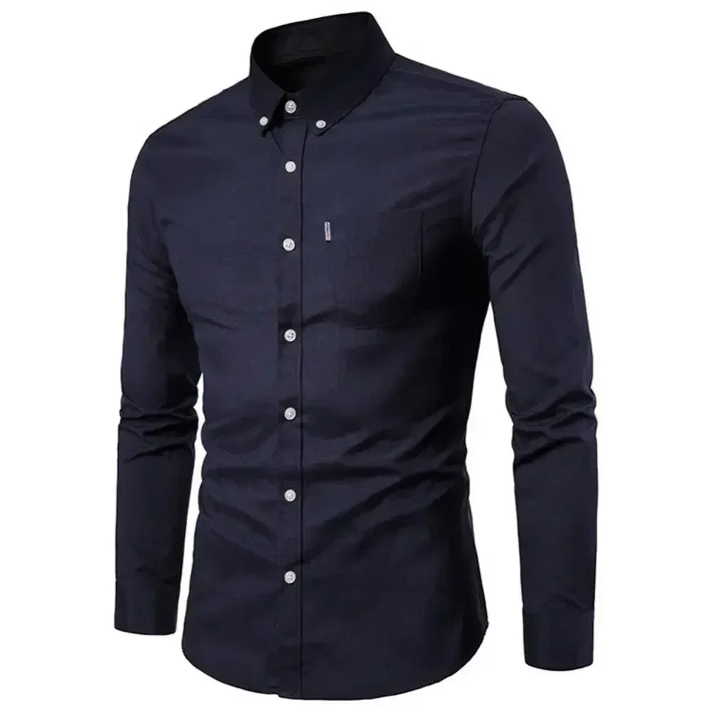 Oxford Quick-Dry No-Iron Men’s Shirt - Solid Slim Fit Long Sleeve Casual to Formal Lapel Collar | NZ Strylez Virtual Try-On