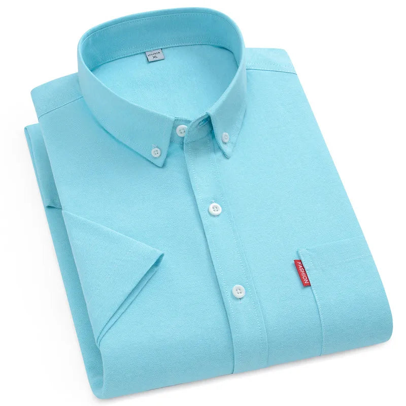 2025 New Men's Oxford Shirts Luxury Short Sleeve Summer Casual 100% Cotton High Quality Solid Color Business Social Yellow Tops