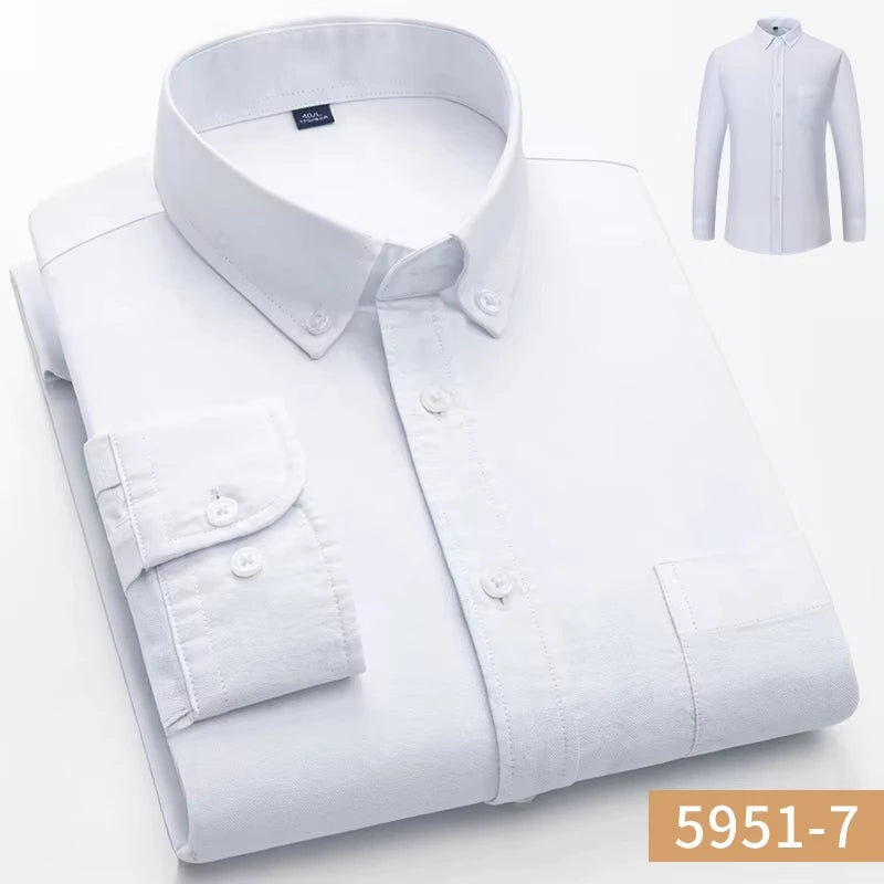 100%cotton Oxford long sleeve shirts for men long-sleeve slim fit formal plain shirt casual elegant plaid tops black clothes