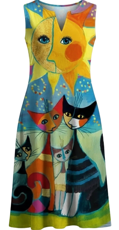 NZ Women's V-Neck Sleeveless Printed Dress, Large Hem - Cross-Border Foreign Trade, 2024 EU/US, Strylez Virtual Try-On