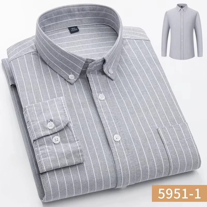 100%cotton Oxford long sleeve shirts for men long-sleeve slim fit formal plain shirt casual elegant plaid tops black clothes