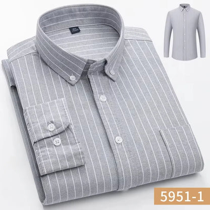 100%cotton Oxford long sleeve shirts for men long-sleeve slim fit formal plain shirt casual elegant plaid tops black clothes