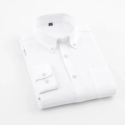 2025 Spring Men's Cotton Oxford Spinning Long Sleeve Shirt with True Pocket Business Leisure Fashion and Versatile Top