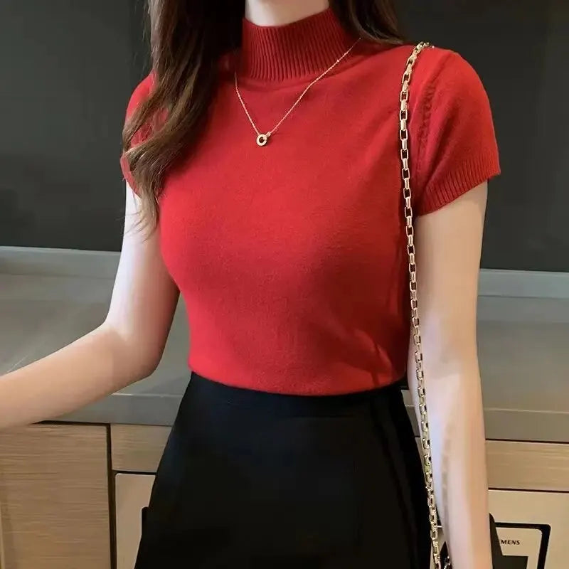 Women's Half-High Neck T‑Shirt & Jumper | Top, Korean Style, Solid Color | Spring/Summer NZ | Strylez Virtual Try-On