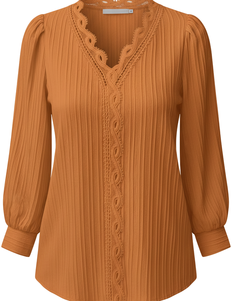 Elegant Summer Hollow Lace Patchwork Women’s Shirt – V-Neck Long Sleeve Blouse, Casual Lace Top New Zealand | Strylez Virtual Try-On