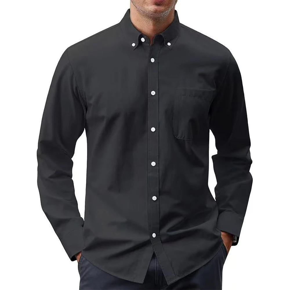 New Zealand 2025 New Oxford Men's Shirt 70% Cotton, Long Sleeve, Solid Color Turn-Down Blouse | Strylez Virtual Try-On