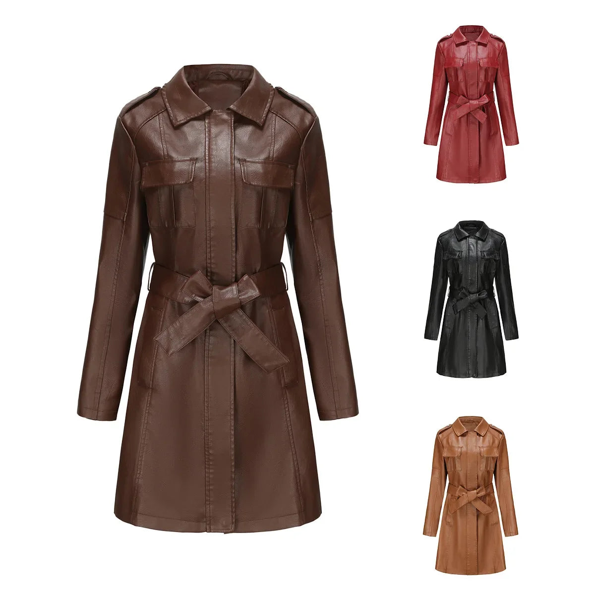 Buy Our Slim Fit Faux Leather Trench Coat with Confidence – See How It Looks on You before You Buy!