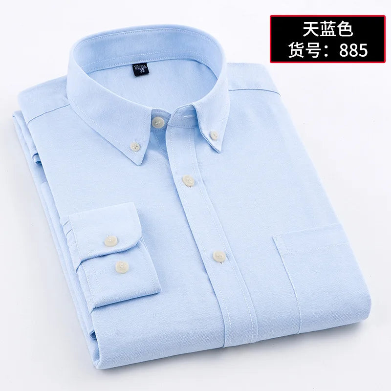 Classic Oxford Men's Shirt Cotton Long Sleeve Dress Shirts Solid Business Office Shirts Men Clothing Working Blouse 38-44 AF881