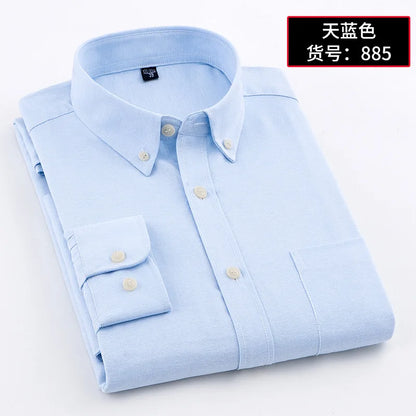 Classic Oxford Men's Shirt Cotton Long Sleeve Dress Shirts Solid Business Office Shirts Men Clothing Working Blouse 38-44 AF881