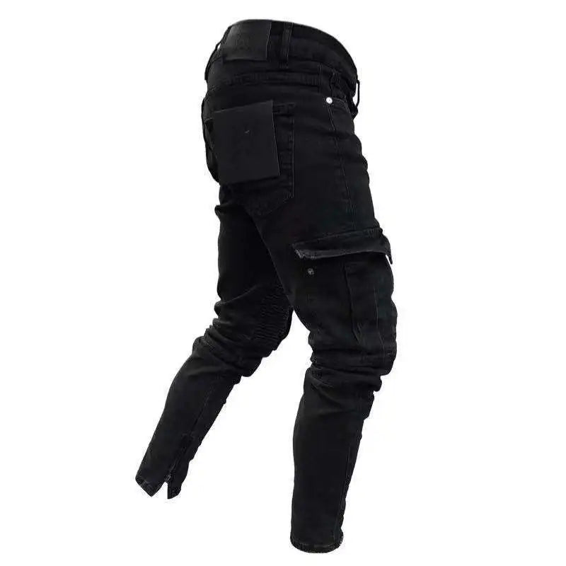 Black Stretch Cargo Jeans with Large Side Pockets - Elastic Streetwear Joggers, NZ | Strylez Virtual Try-On