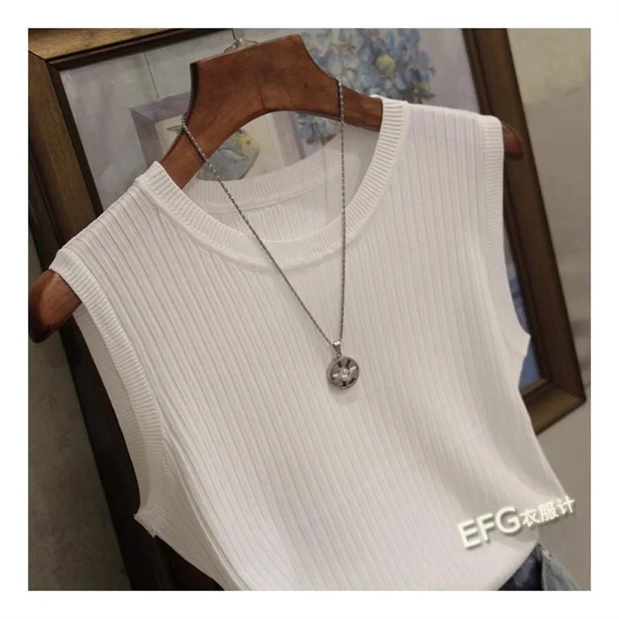 Summer Sleeveless O-Neck Knitted Top for Women - Sleeveless Blouse, Knit Shirt, Women's Tops NZ | Strylez Virtual Try-On
