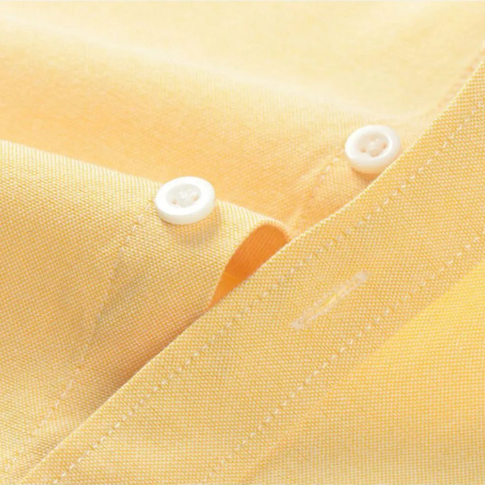 2025 New Men's Oxford Shirts Luxury Short Sleeve Summer Casual 100% Cotton High Quality Solid Color Business Social Yellow Tops