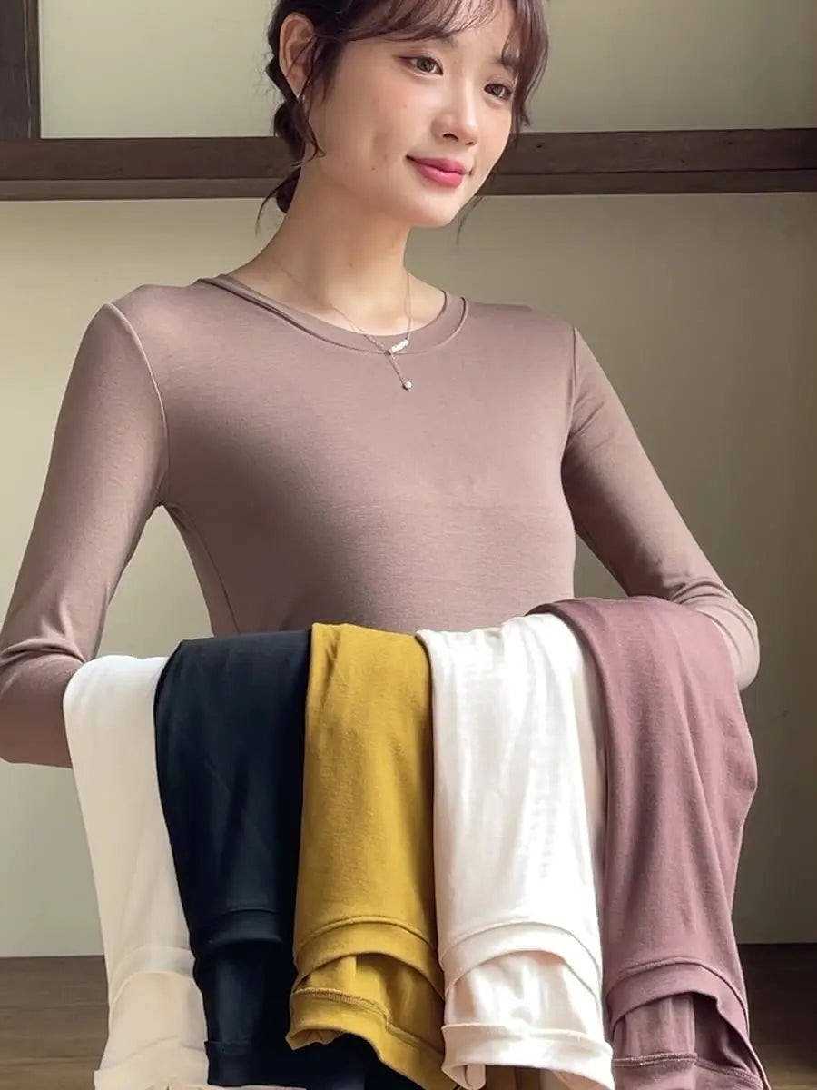 Maternity Spring Fall Round Neck Long-Sleeved Slim Thin Section Bottoming Shirt Pregnant Women's Solid Elastic Soft Homewear