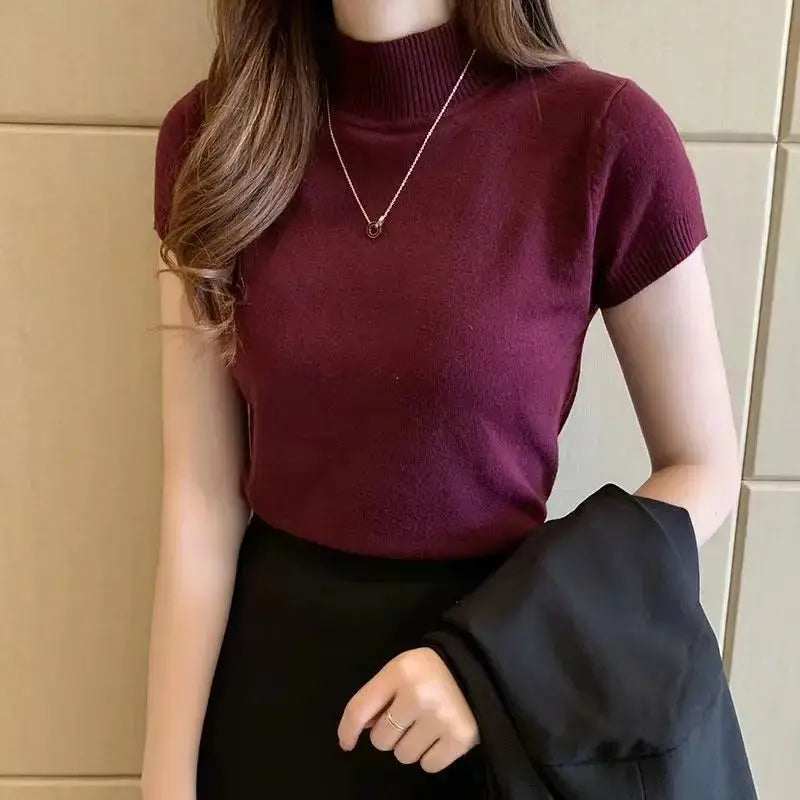 Women's Half-High Neck T‑Shirt & Jumper | Top, Korean Style, Solid Color | Spring/Summer NZ | Strylez Virtual Try-On