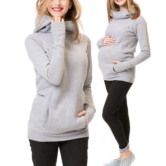 Maternity Autumn and Winter Sweatshirt Nursing Maternity Long Sleeves Hooded Breastfeeding Hoodie Pregnant Women Hooded Sweater