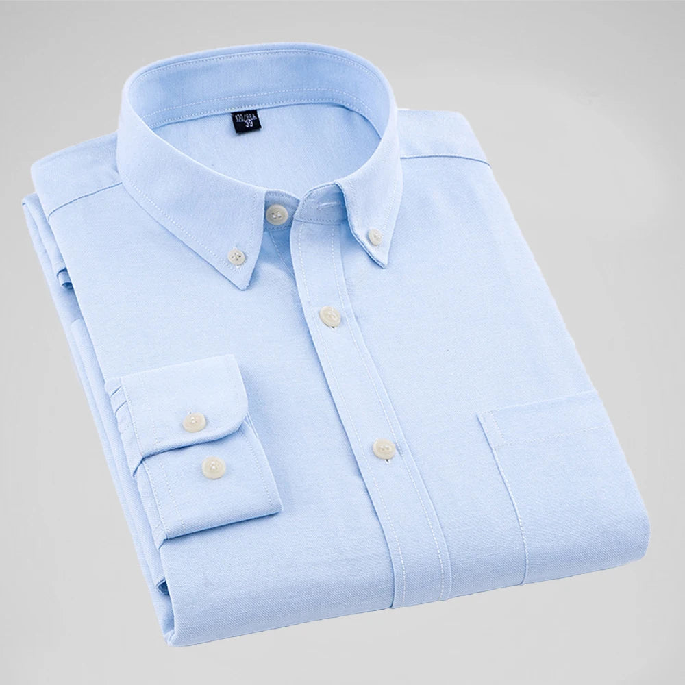 New Zealand 2025 New Oxford Men's Shirt 70% Cotton, Long Sleeve, Solid Color Turn-Down Blouse | Strylez Virtual Try-On