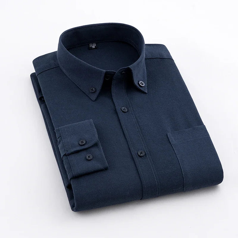 2025 Spring Men's Cotton Oxford Spinning Long Sleeve Shirt with True Pocket Business Leisure Fashion and Versatile Top