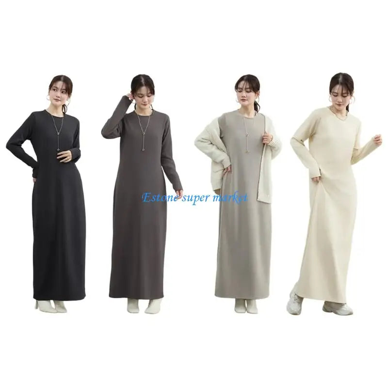 090B Maternity Vertical Stripe Dress Long Sleeve Dress Round Neck Pregnancy Clothes