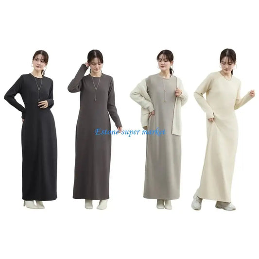 090B Maternity Vertical Stripe Dress Long Sleeve Dress Round Neck Pregnancy Clothes