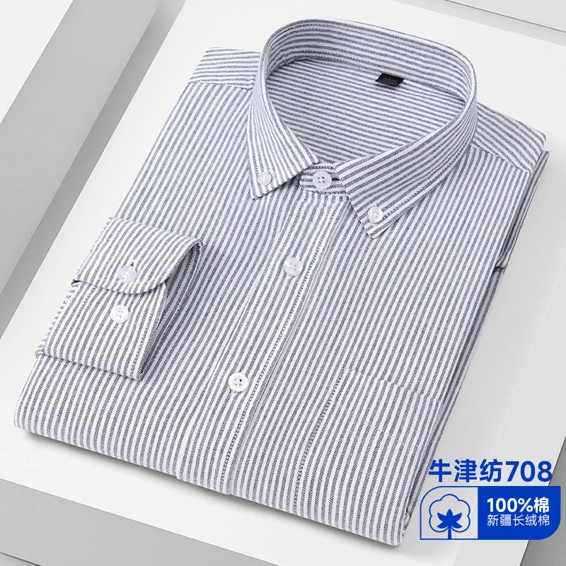 Quality New 100% Cotton Oxford Shirt Long Sleeve For Men's Social Dress Shirts Soft Comfortable Regular Fit Casual Man Clothing