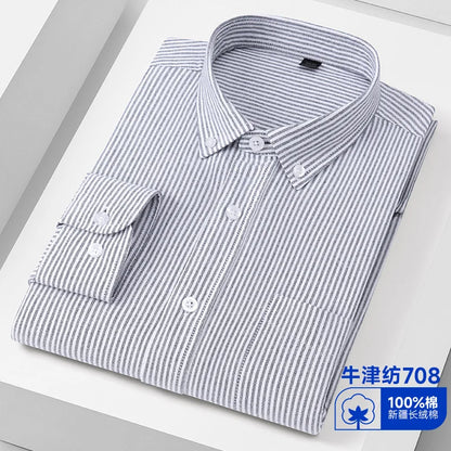 Quality New 100% Cotton Oxford Shirt Long Sleeve For Men's Social Dress Shirts Soft Comfortable Regular Fit Casual Man Clothing