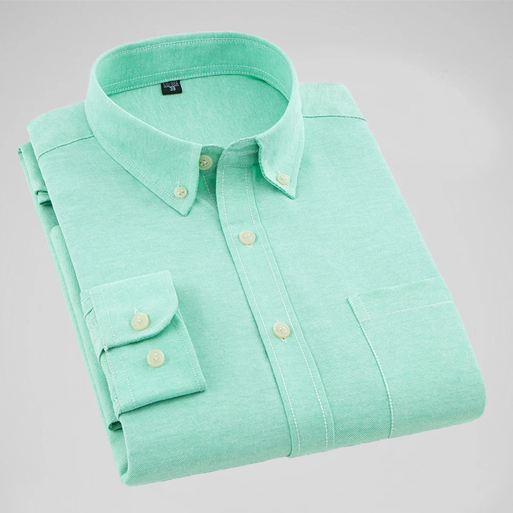 New Zealand 2025 New Oxford Men's Shirt 70% Cotton, Long Sleeve, Solid Color Turn-Down Blouse | Strylez Virtual Try-On