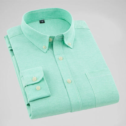 2025 New Oxford Men's Shirt 70% Cotton Long Sleeve Social Shirts for Men Designer Clothes Solid Color Quality Turn-down Blouse