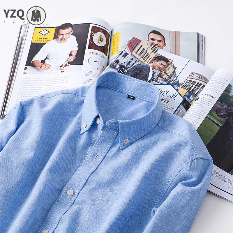 2025 Spring Men's Cotton Oxford Spinning Long Sleeve Shirt with True Pocket Business Leisure Fashion and Versatile Top