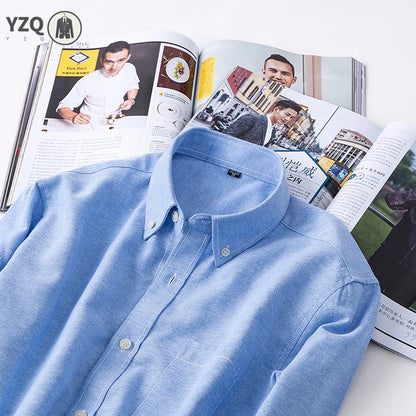 2025 Spring Men's Cotton Oxford Spinning Long Sleeve Shirt with True Pocket Business Leisure Fashion and Versatile Top