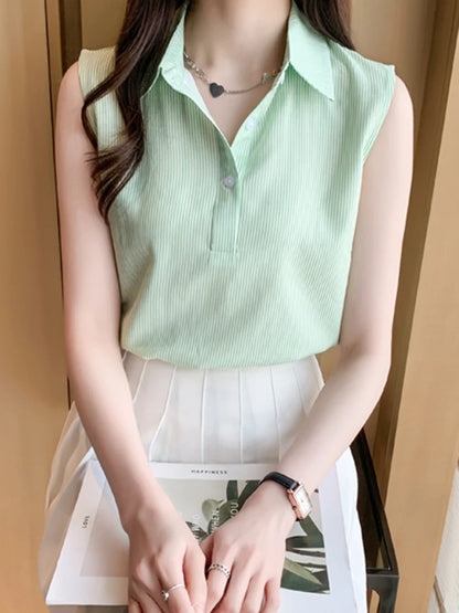 Summer Sleeveless Blouse Women Casual Striped Shirts Blouses Female Blusas Casual Ladies Office OL Blouses Basice Tops