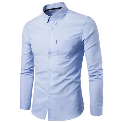 2024 Oxford Quick-Dry No Iron Shirts Men Solid Casual Slim Lapel Collar T-Shirts Long-Sleeve Formal Business Shirts Mens Tops