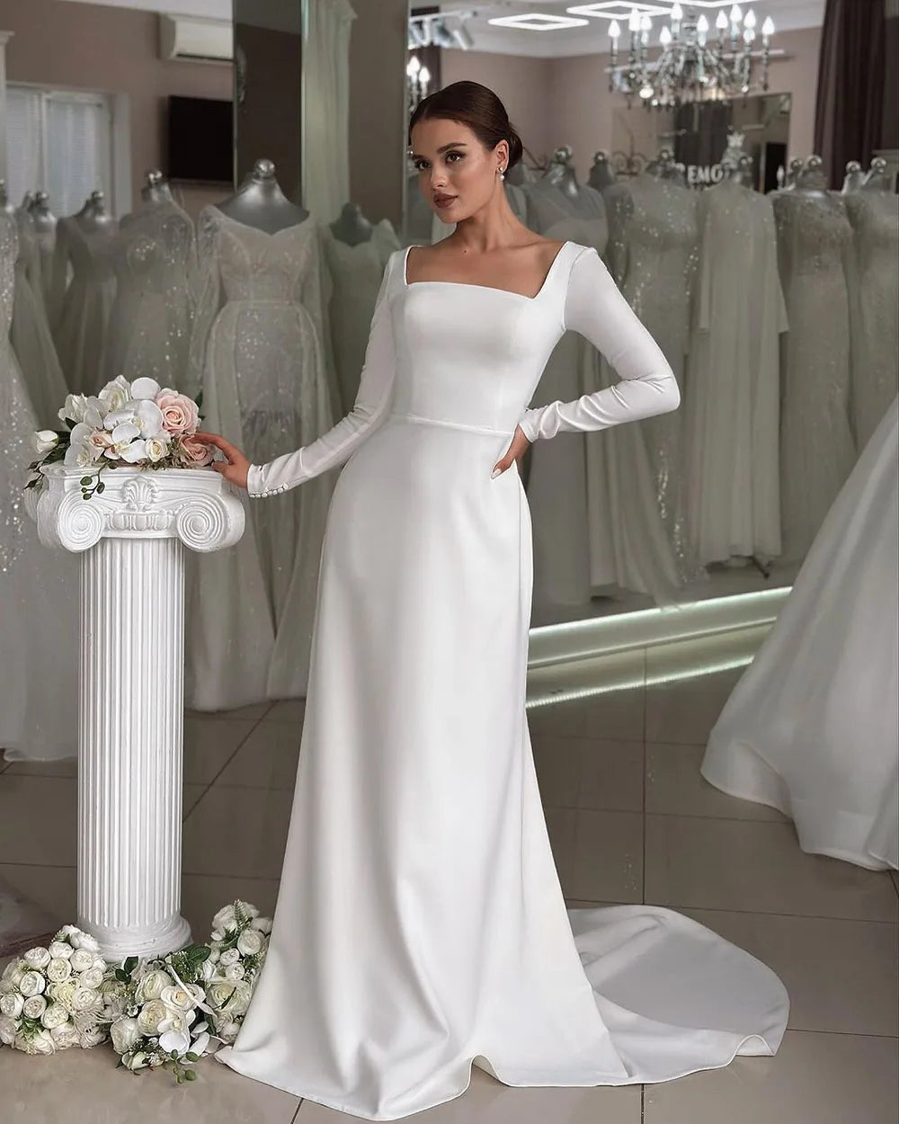 Elegant Mermaid Brides Wedding Dresses For Women Crepe Backless Bride Dress Customized Party Bridal Gown vestidos de novia