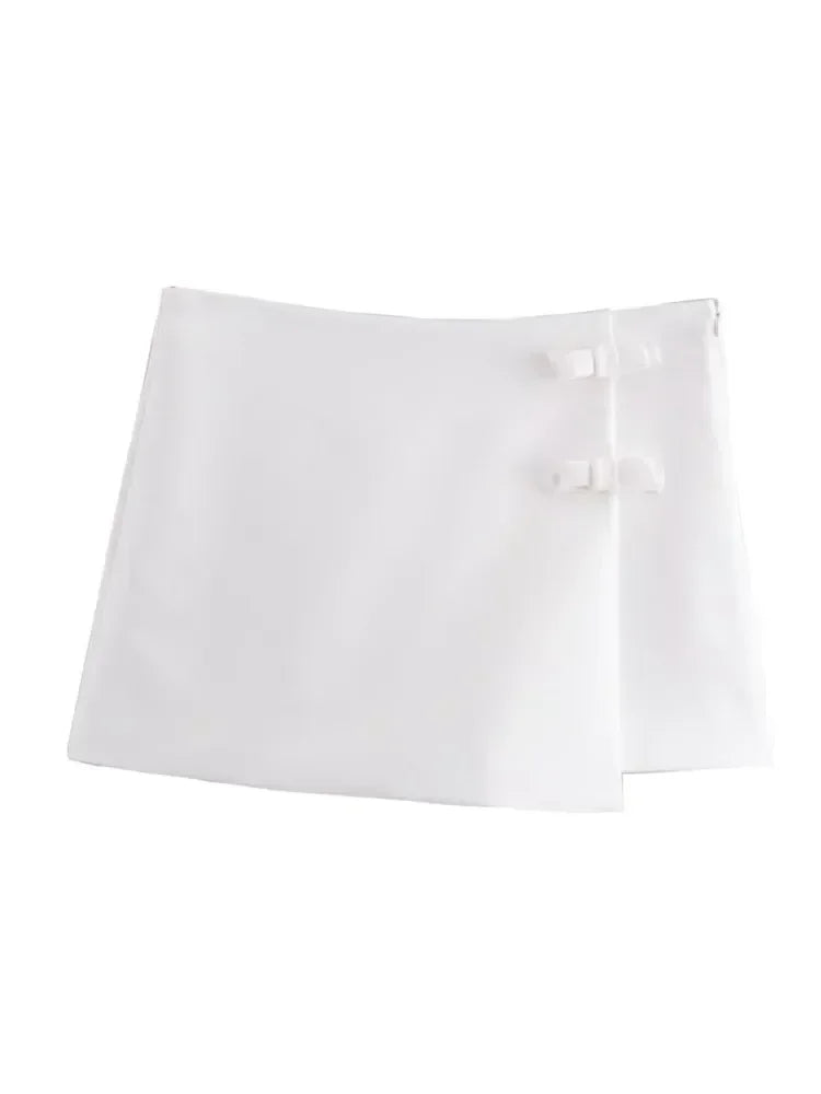 Pink Bow Halter Crop Top and Asymmetrical Shorts Set