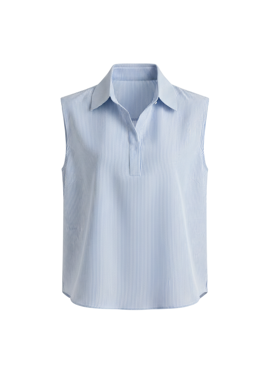 Women Summer Sleeveless Blouse Casual Striped Top | Office OL Blouse | Ladies Basic Tops NZ | Strylez Virtual Try-On
