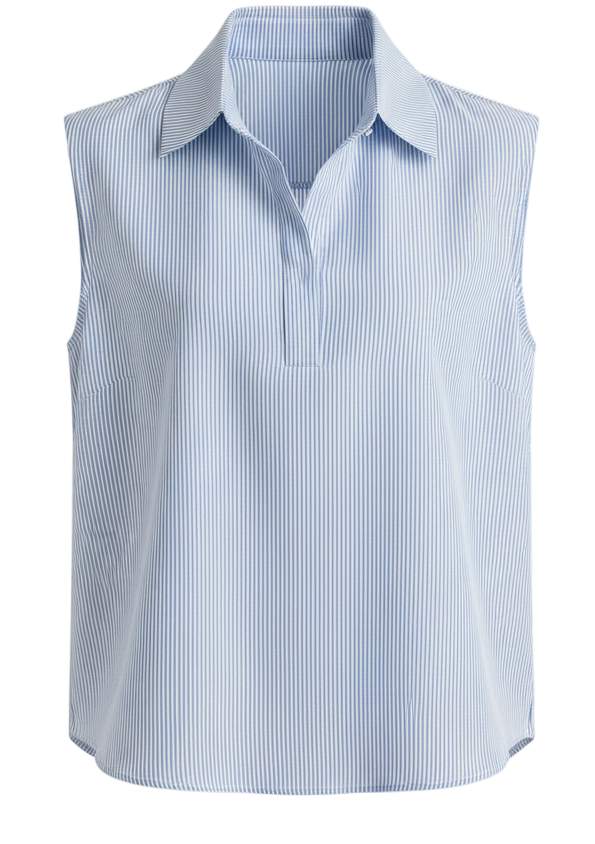 Women Summer Sleeveless Blouse Casual Striped Top | Office OL Blouse | Ladies Basic Tops NZ | Strylez Virtual Try-On